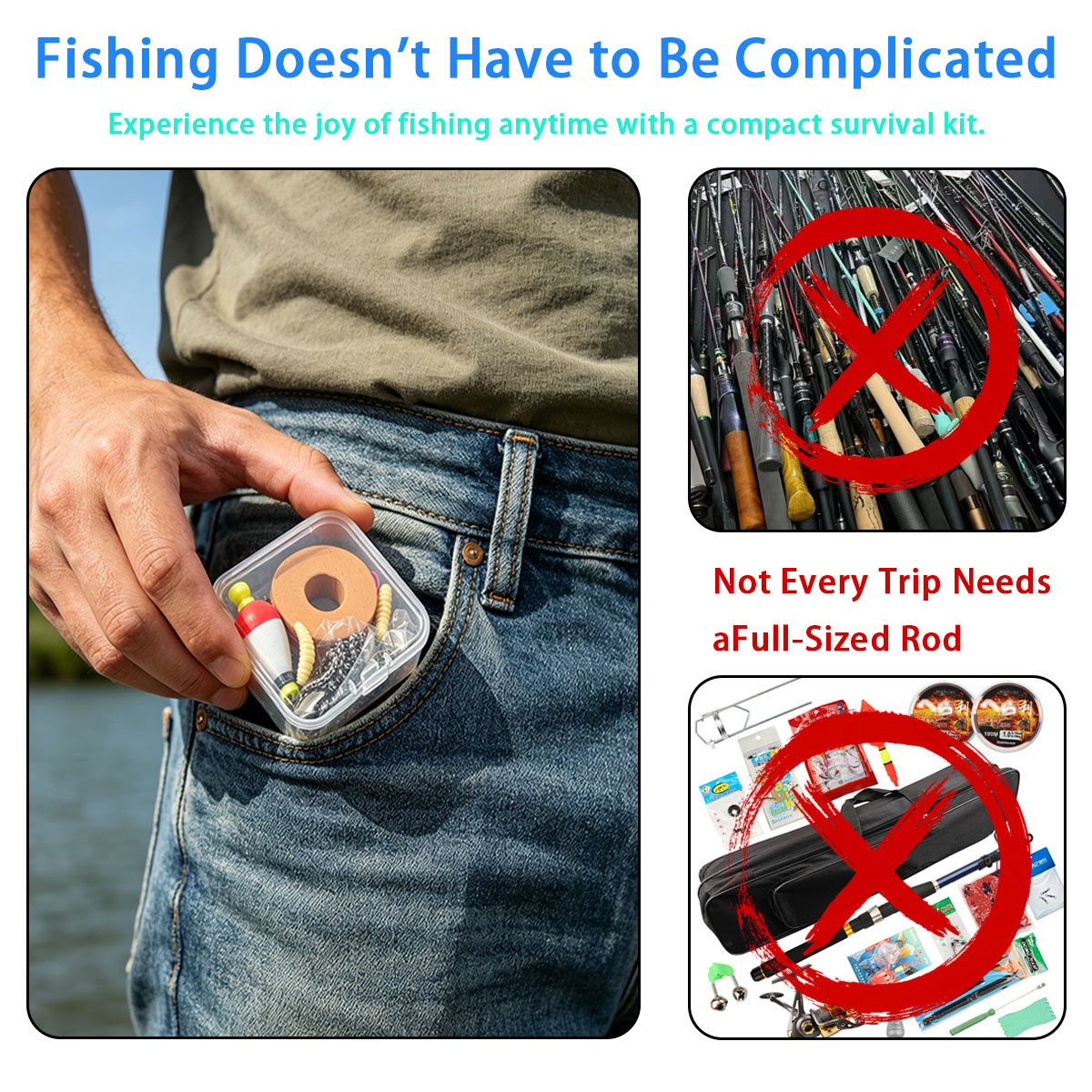 Fishing Line Box - Taşınabilir Acil Durum Balıkçılık Seti, Bobber,